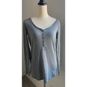 Victoria's Secret Women’s Gray Sparkly Henley Knit Long Sleeve Top Shirt Large